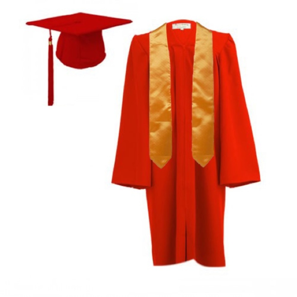 Grad Gown & Hat Set Red & Yellow